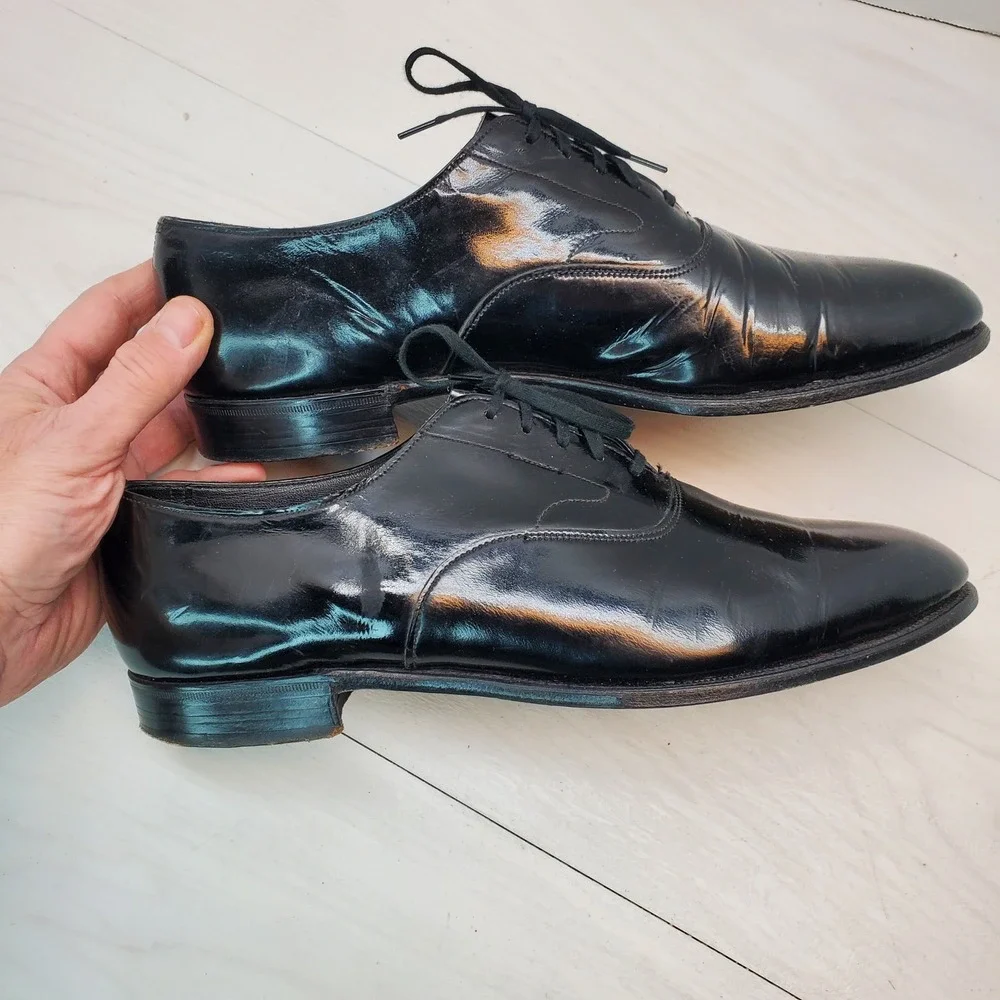 Brooks Brothers Brooks English‎ Mens Black Patent Leather Oxford Shoes 8 41 C